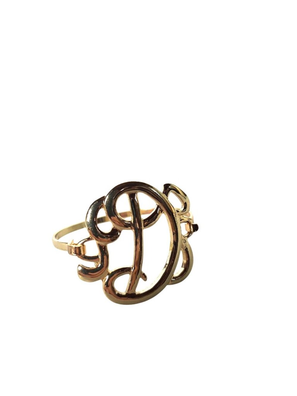 Vintage Gold Tone Monogram Initial D Bangle Bracelet